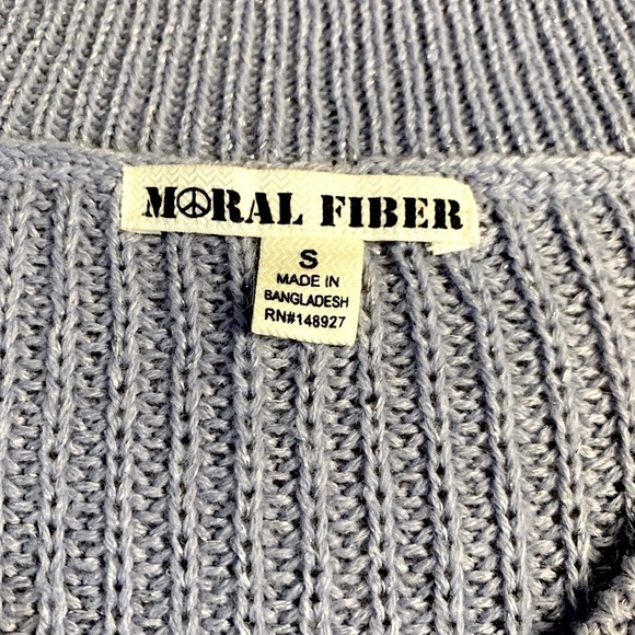 🎄🎄Moral Fiber Sweater Women VNeck Periwinkle Blue Metallic Ribbed Knit Small - Picture 6 of 7